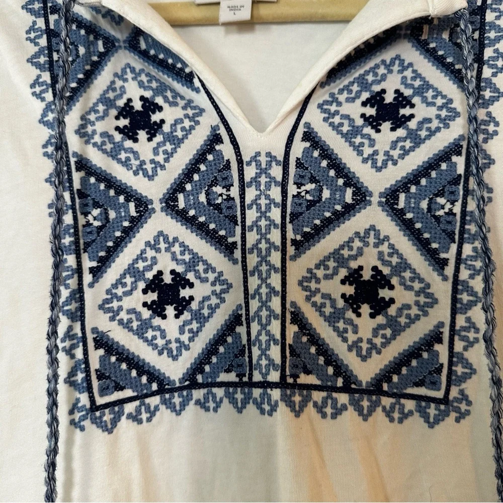 J. Jill White Embroidered Peasant Top Boho Tunic Tassel Detail Size L - Picture 4 of 12